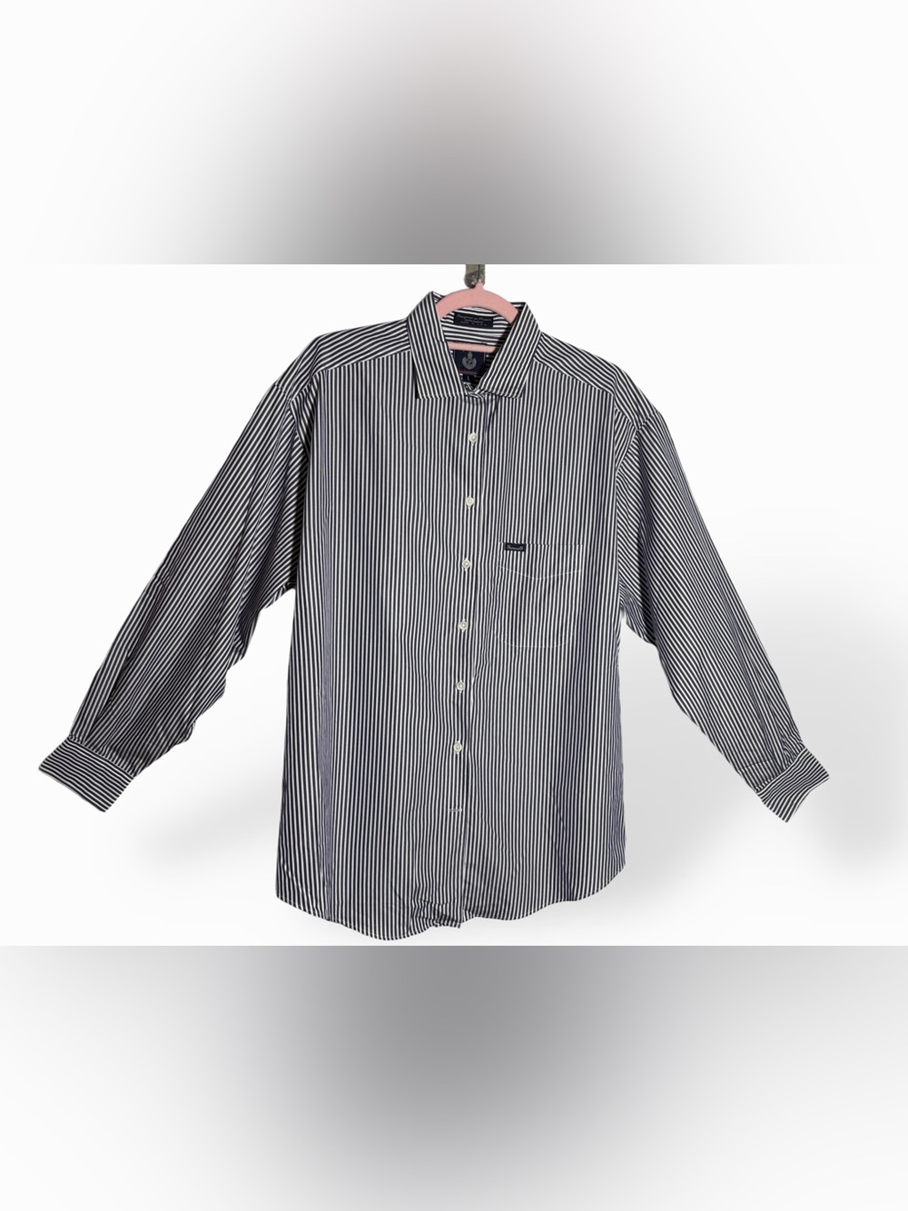Faconnable Navy Blue & White Pinstripe Dress Shirt